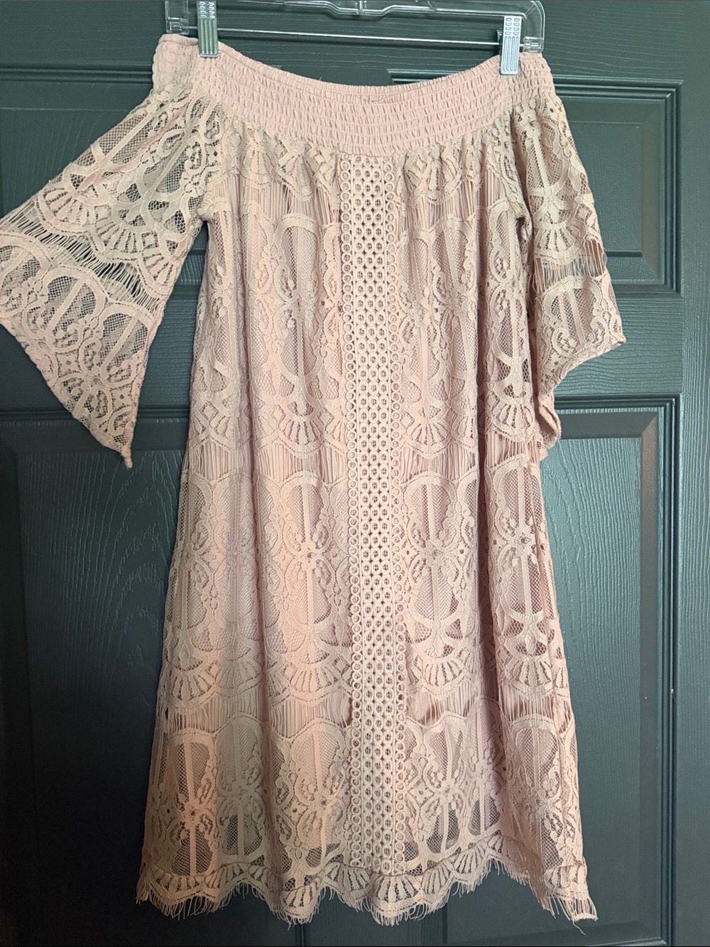 Miami Blush Off-the-Shoulder Lace Dress